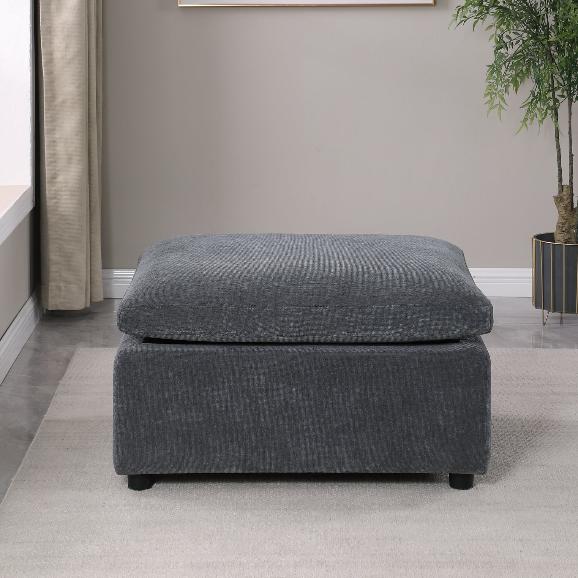 Modern Upholstered Square Modular Ottoman For Sectional Sofa,Sectional Sofa Couch, Chenille Grey Grey Fabric 1 Seat