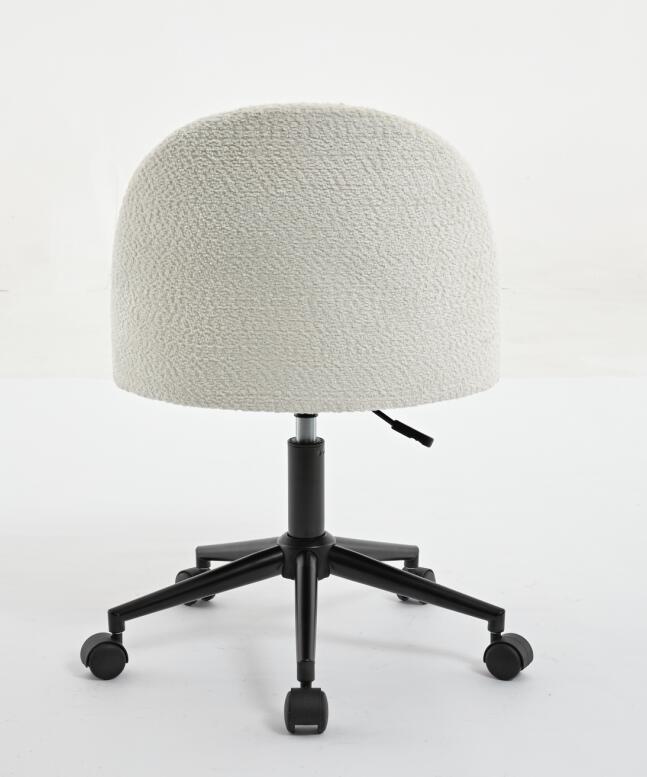 White Boucle Office Chair Desk Chair, Mid Back Adjustable Swivel Computer Chair With Black Legsmodern Upholstered Desk Chair With Wheels White Black Foam Polyester Blend