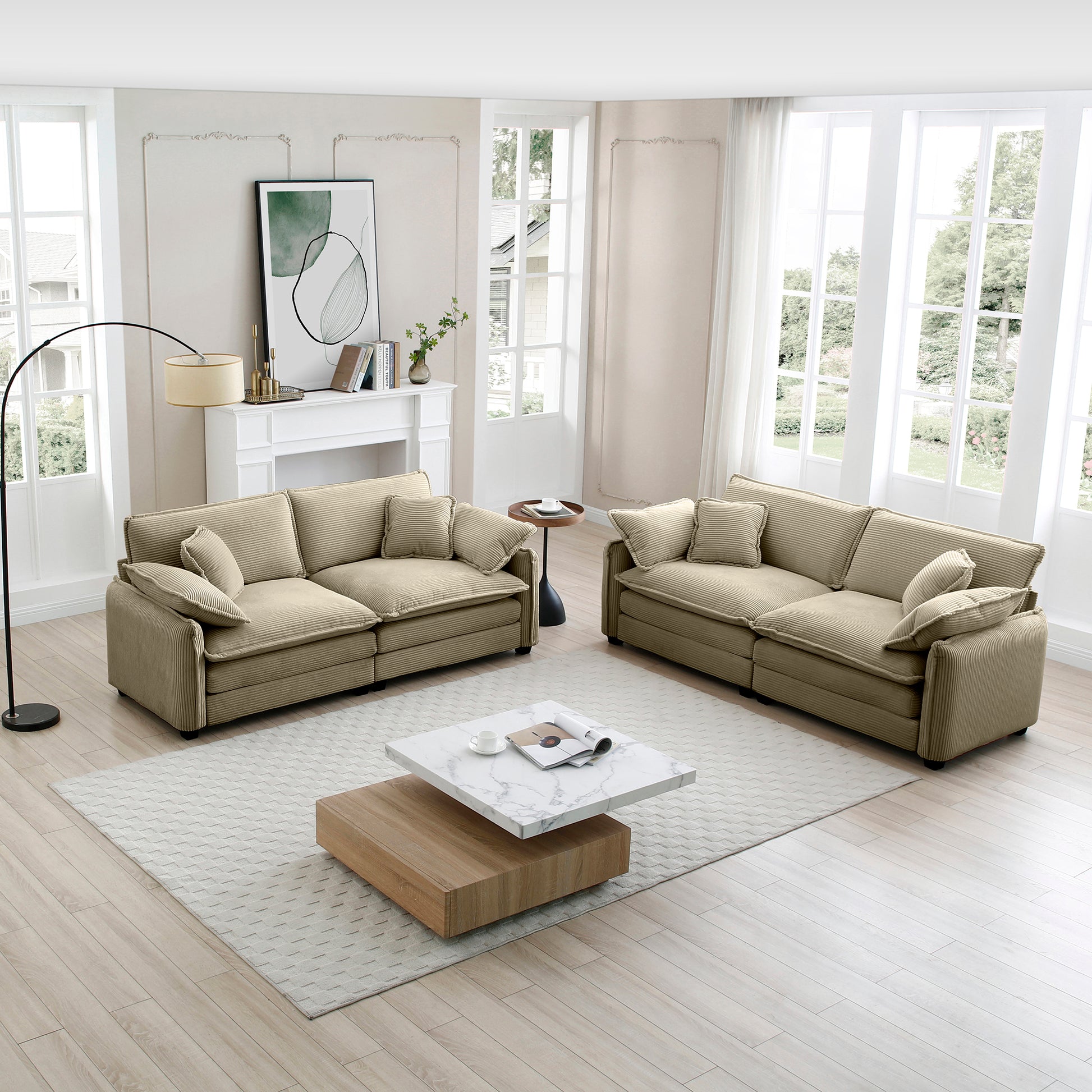 Modern Living Room Sofa Two Piece Set, Suitable For Living Room And Bedroom Sofa Set, Consists Of Two Pieces Of 2 Seater Sofa,Tan Corduroy Tan Corduroy 4 Seat