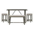 4Pc Counter Height Dining Set Light Gray Finish Counter Height Table With Bench 2X Stools Foam Cushioned Seats Kitchen Dining Breakfast Furniture Wood Light Gray Seats 4 Dining Room 54 Inches