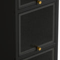 Modern Four Tier Glass Door Cabinet With Featuring Five Tier Storage, For Entryway Living Room Bathroom Dining Room,Black Black Glass,Iron