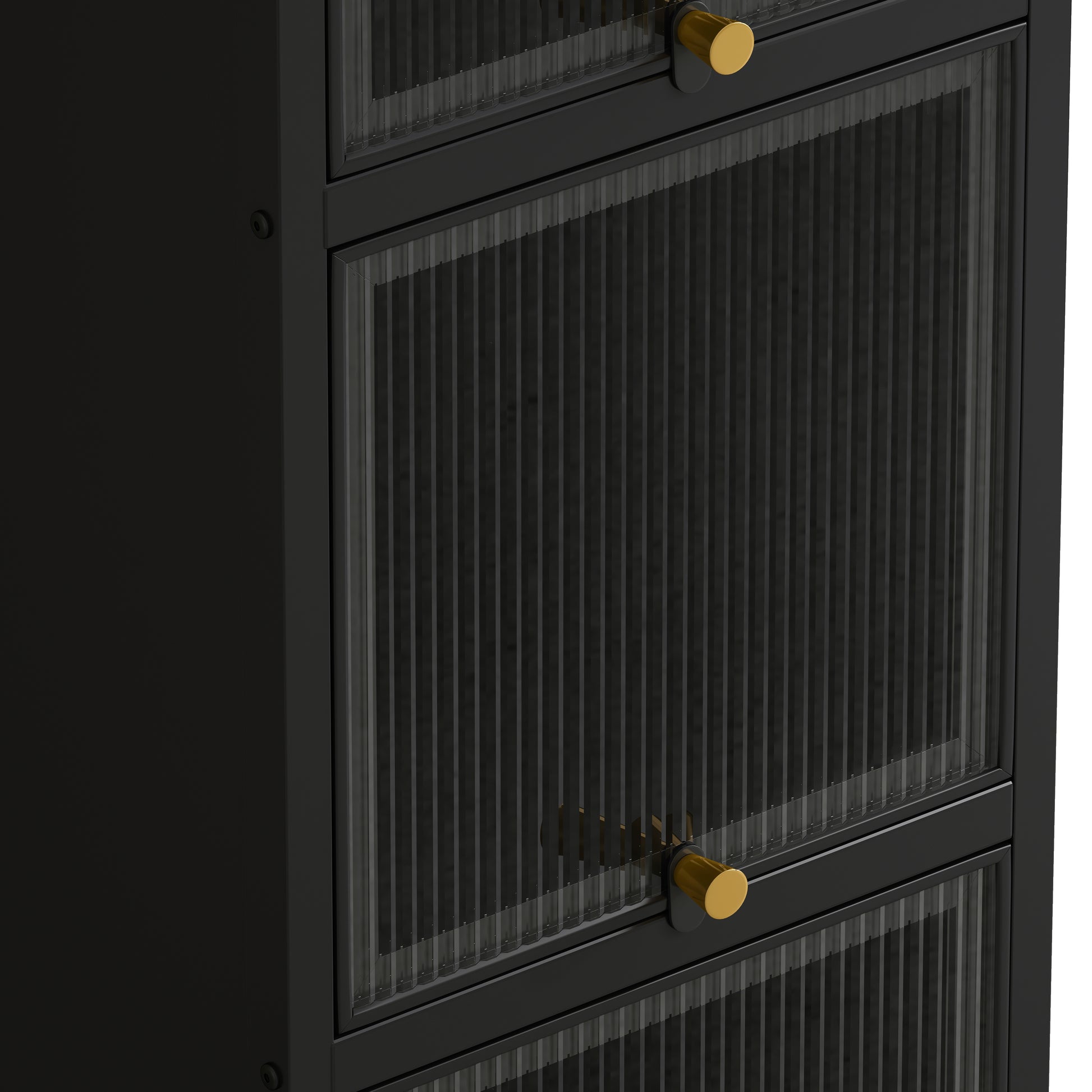 Modern Four Tier Glass Door Cabinet With Featuring Five Tier Storage, For Entryway Living Room Bathroom Dining Room,Black Black Glass,Iron