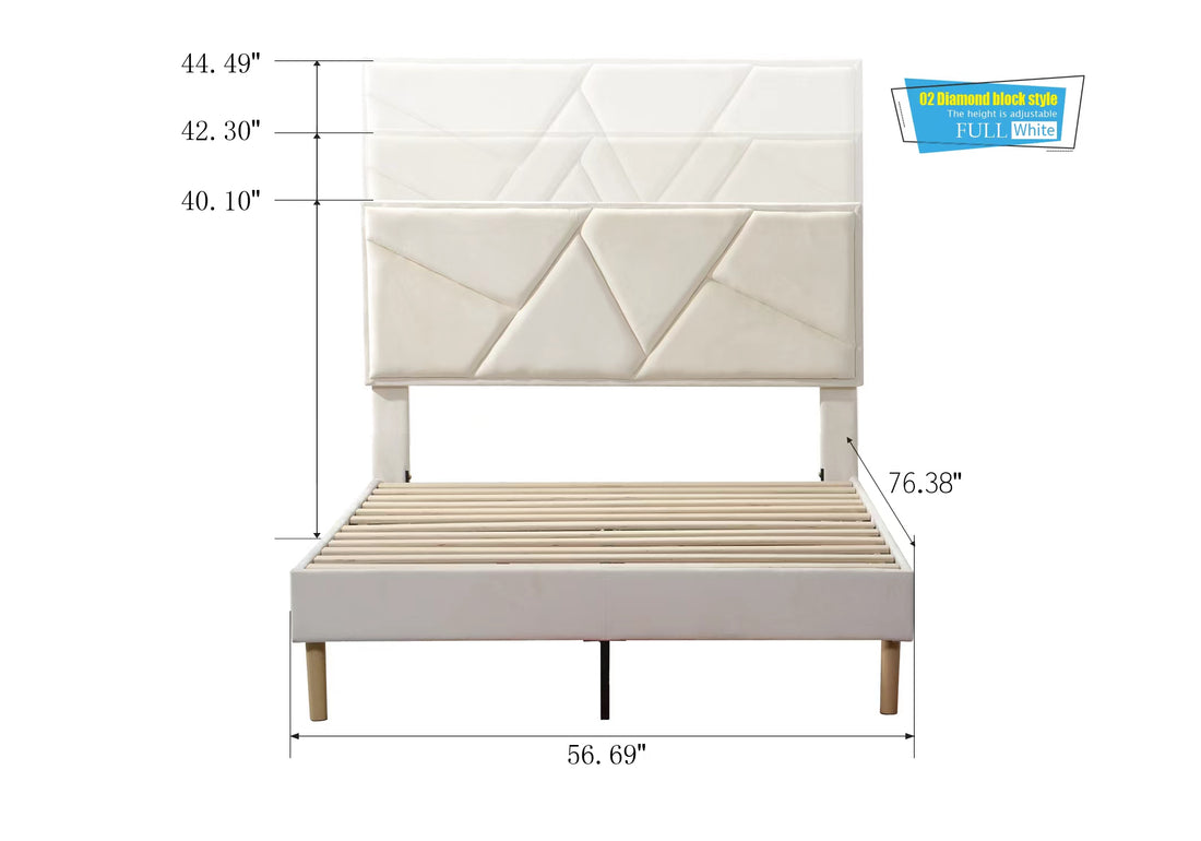 Single Bed Frame With Padded Headboard, Linen Fabric Wrapped, Wooden Slats Support, Sturdy And Stable, No Box Spring Required, Non Slip And Noiseless, Easy To Assemble.Adjustable Headboard Height Full White Plywood