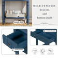 Narrow Console Table, Slim Sofa Table With Three Storage Drawers And Bottom Shelf Navy Navy Solid Wood Mdf