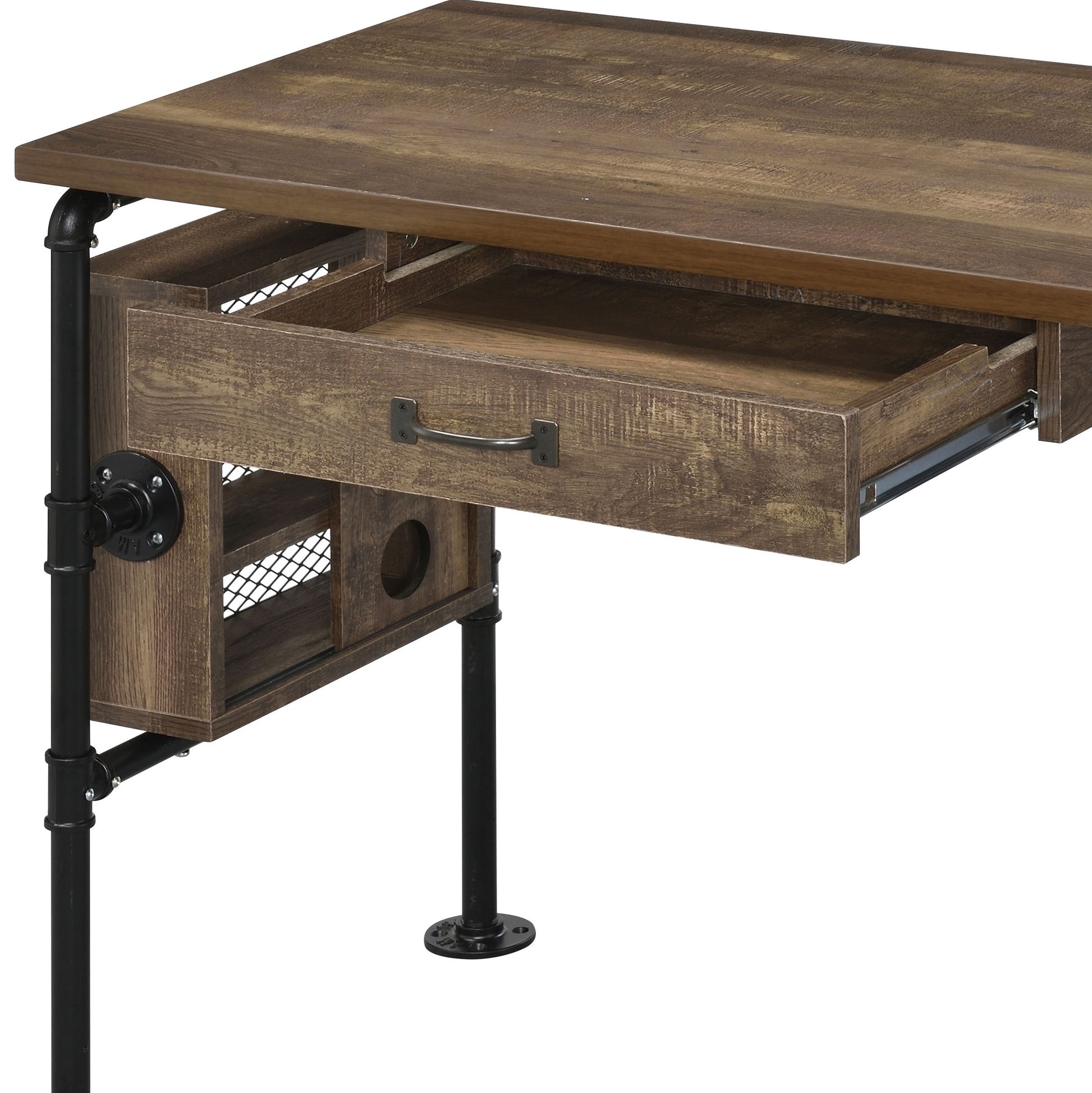 Endang Weathered Oak & Black Finish Writing Desk Black,Oak Metal,Synthetic Wood