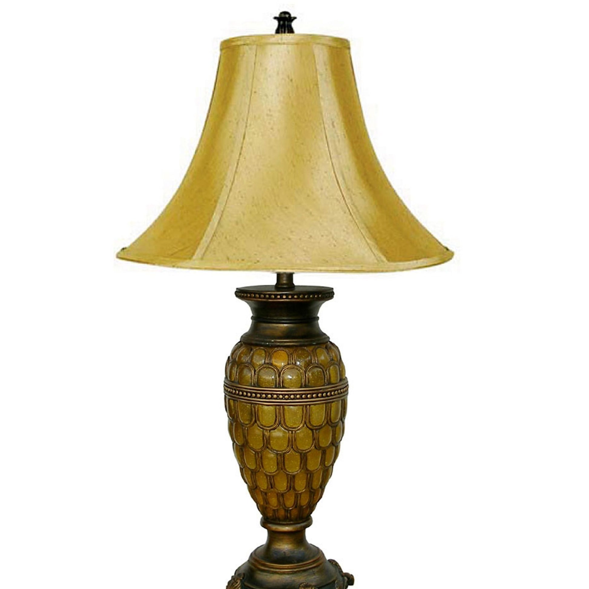 31" Tall Polyresin Table Lamp With Honey Finish, Gold Tone Linen Shade Multicolor Polyresin