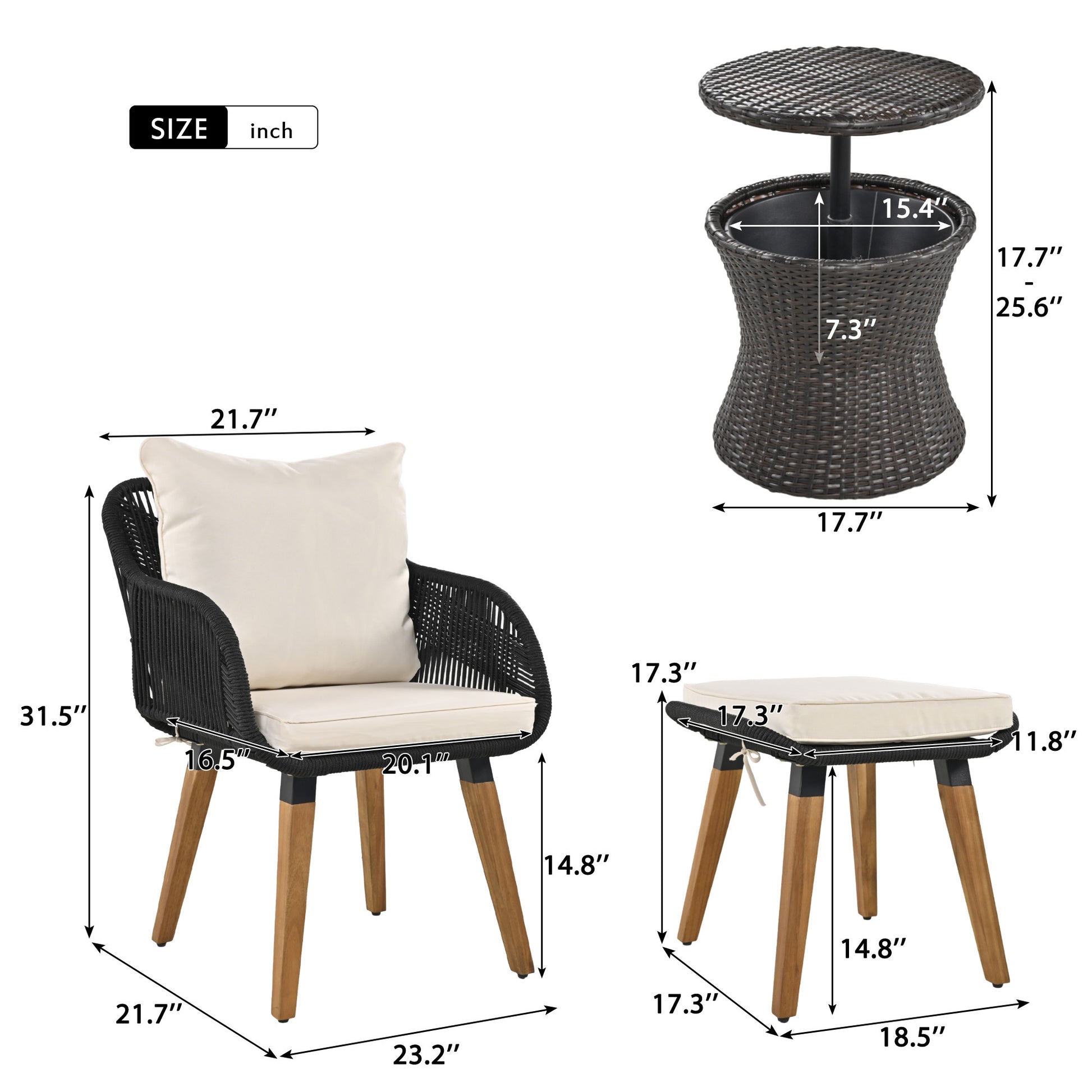 K&K 5 Pieces Patio Furniture Chair Sets, Patio Conversation Set With Wicker Cool Bar Table, Ottomans,Outdoor Furniture Bistro Sets For Porch,Backyard,Balcony,Poolside Black&Beige Yes Complete Patio Set Beige Black Weather Resistant Frame Fade Resistant