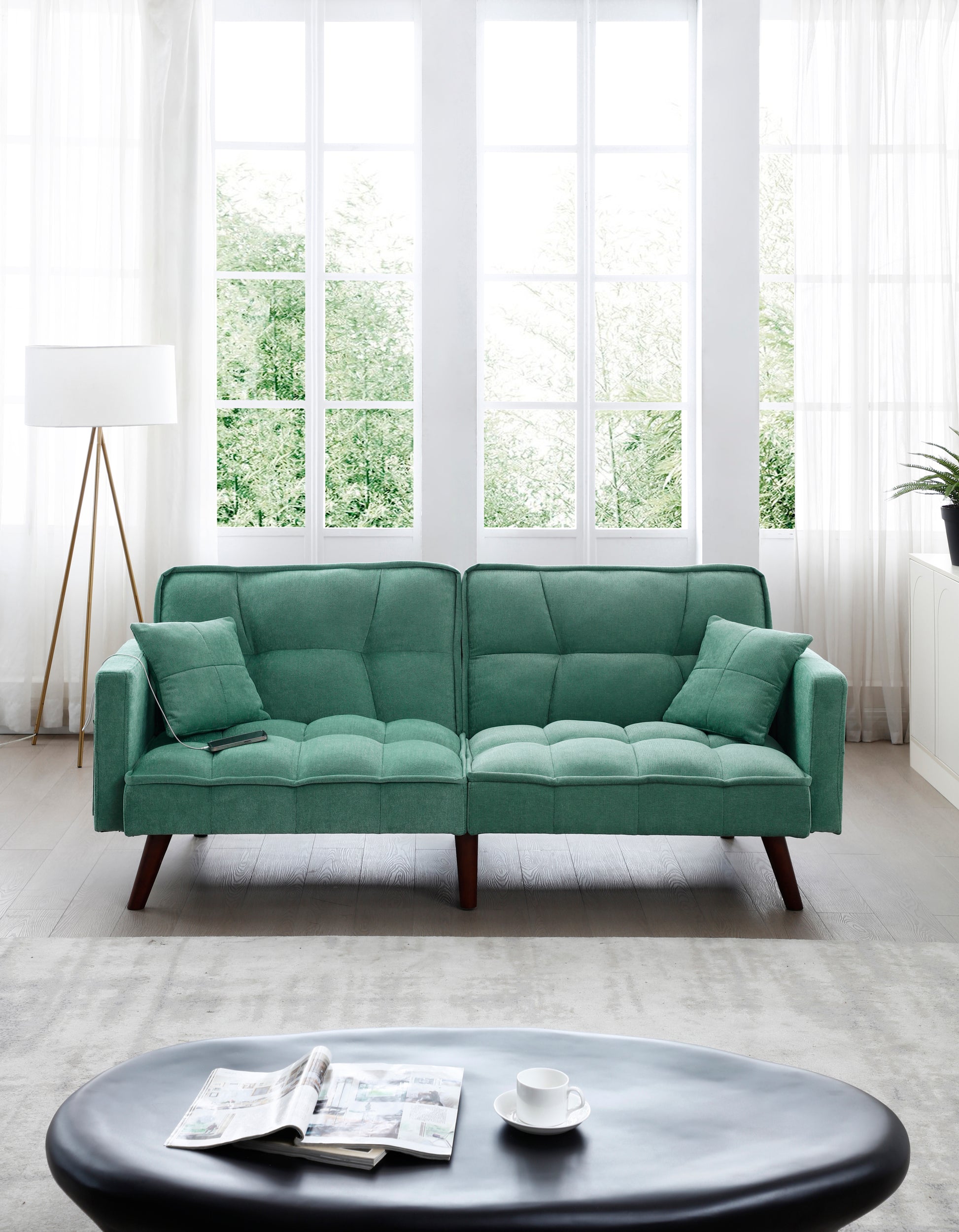 Sofa Bed Sleeper, Large Size, Usb Charging Port, Chenille Fabric Folding Futon Recliner For Living Room Furniture Apartment Bedroom Office Small Spaces, Green Green Brown Wood Primary Living Space Medium Soft Tufted Back Modern Foam Solid Wood 2 Seat