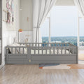 Full Size Floor Bed, Integral Construction With Super High Security Barrier, Door, Children'S Floor Bed Frame, Montessori Wooden Children'S Floor Bed, Support Slat Grey Box Spring Required Full Grey