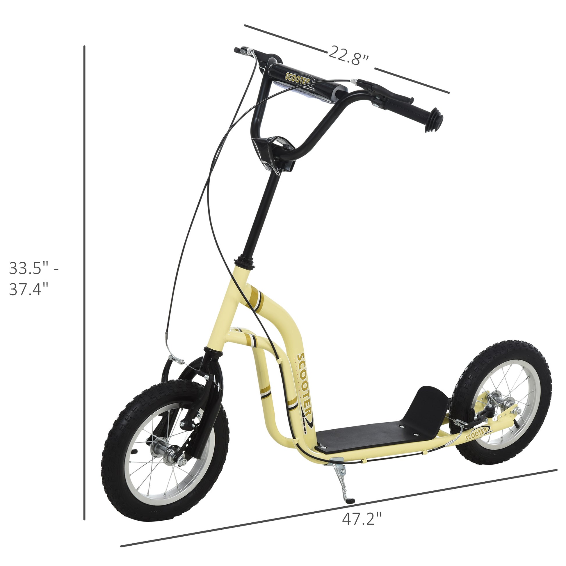 Aosom Youth Scooter Front And Rear Caliper Dual Brakes 12 Inch Inflatable Front Wheel Ride On Toy For Age 5 , Beige Beige Iron Plastic