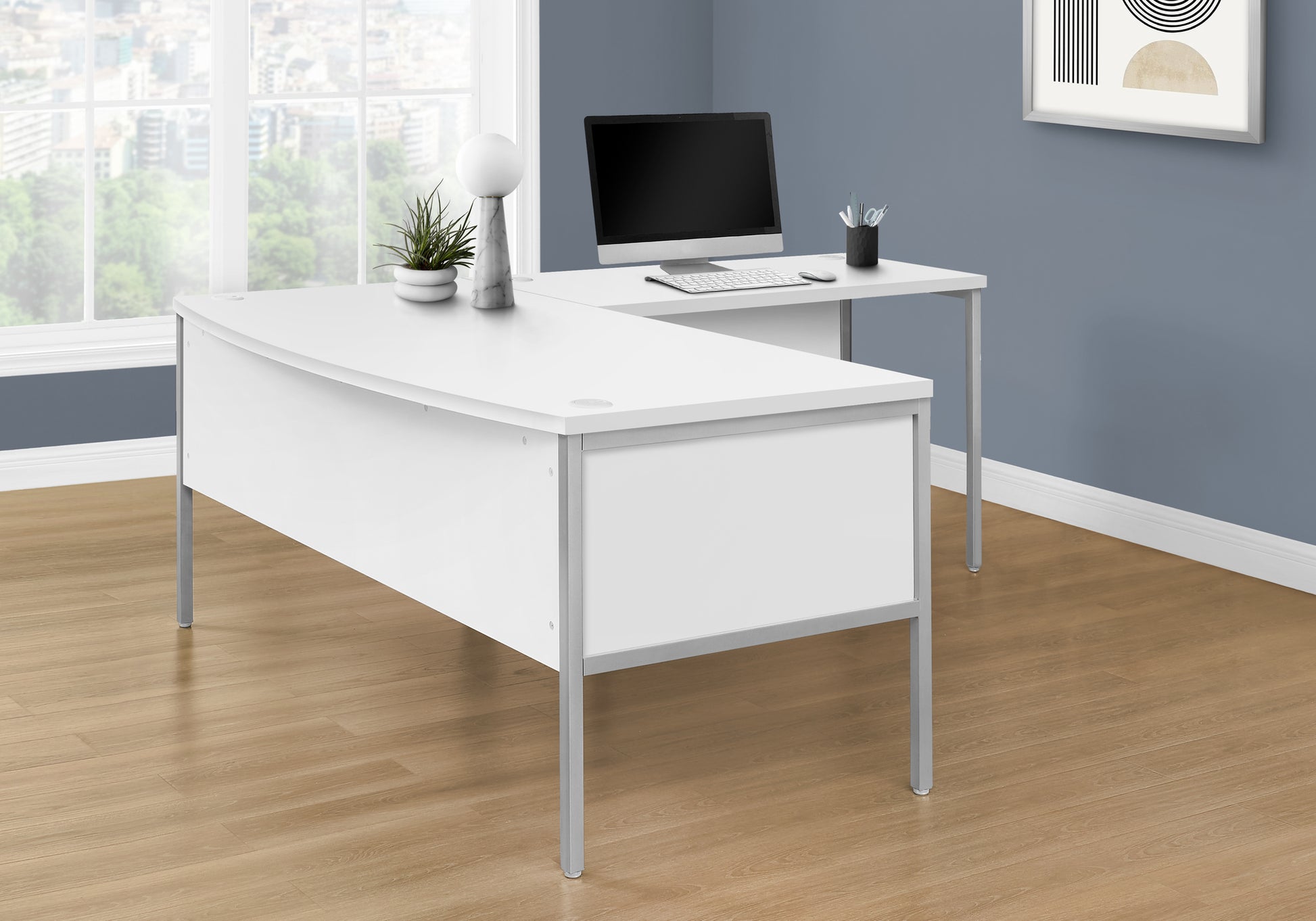 Computer Desk, 48"L, Work, Home Office, Commercial Grade, White Laminate, Silver Metal, Contemporary, Modern White Particle Board