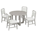 5 Piece Retro Dining Set, Round Table Top With Radial Wood Grain Design And 4 Upholstered Chairs For Dining Room And Kitchen Antique Gray Antique Gray Solid Wood Mdf