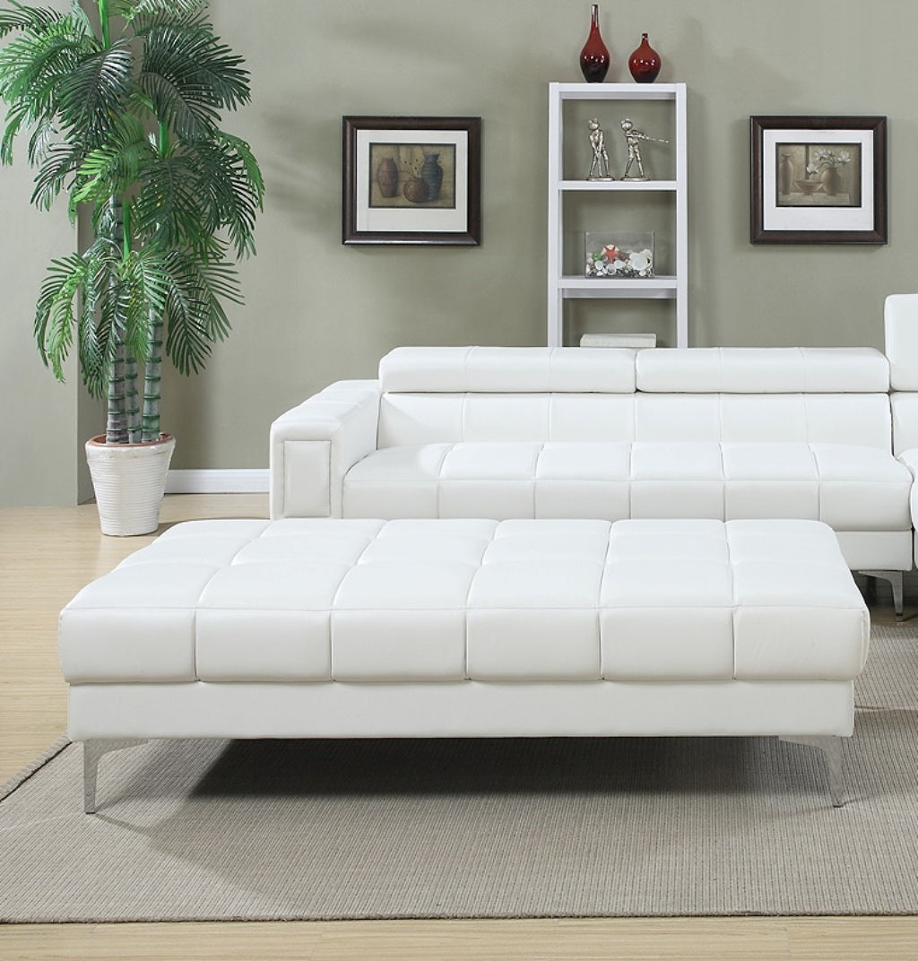 White Bonded Leather Extra Large Ottoman Metal Legs 1Pc Ottoman Living Room White Faux Leather Primary Living Space White Geometric Contemporary,Modern Rectangle Tufted Bonded Leather