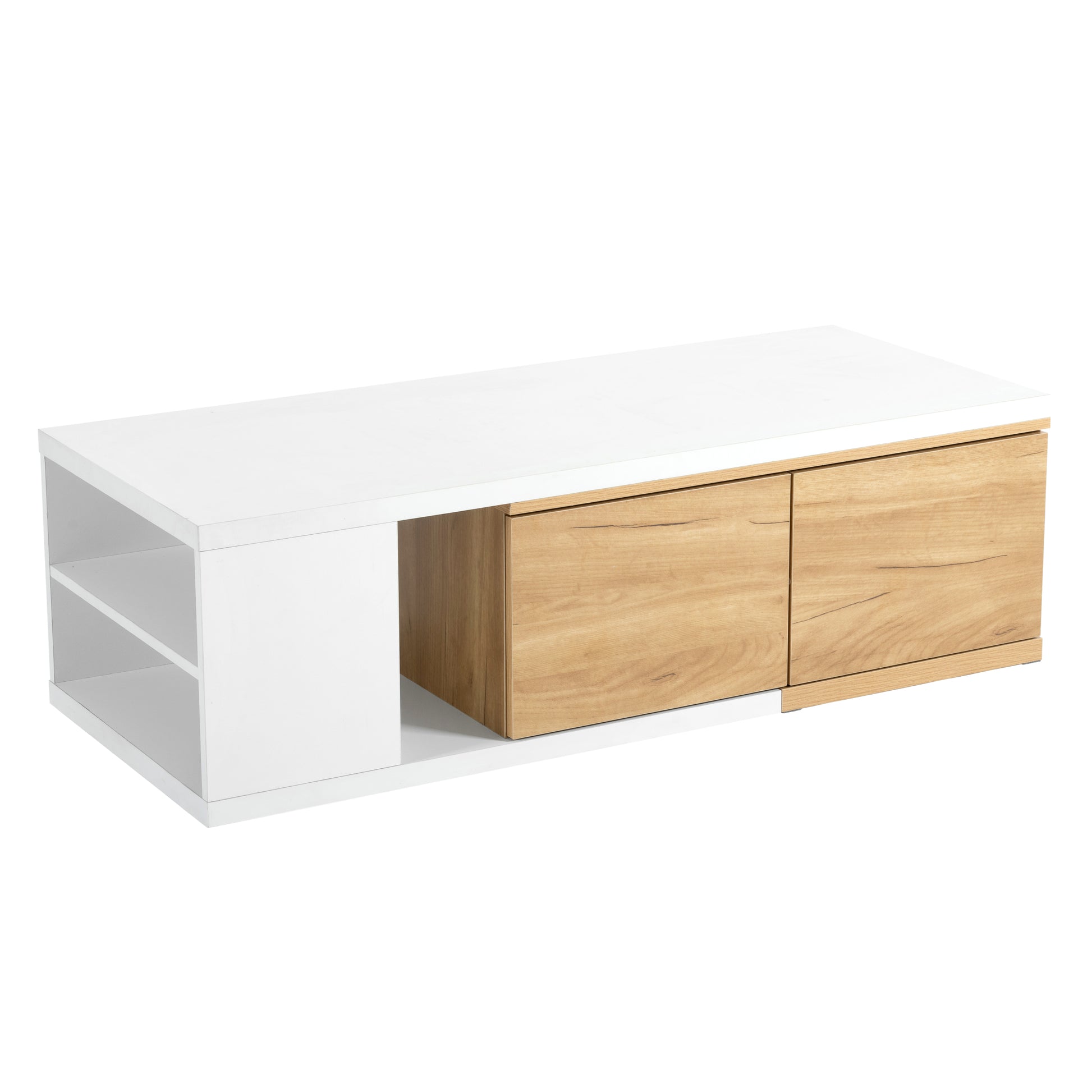 47.2'' 57''W Extendable Coffee Table With 2 Storage Drawers, Dual Tone Wood Center Table With Extendable Sliding Tabletop, Multi Functional Hidden Storage Sofa Table For Living Room, White White Primary Living Space Drawers Rectangular Particle Board Mdf