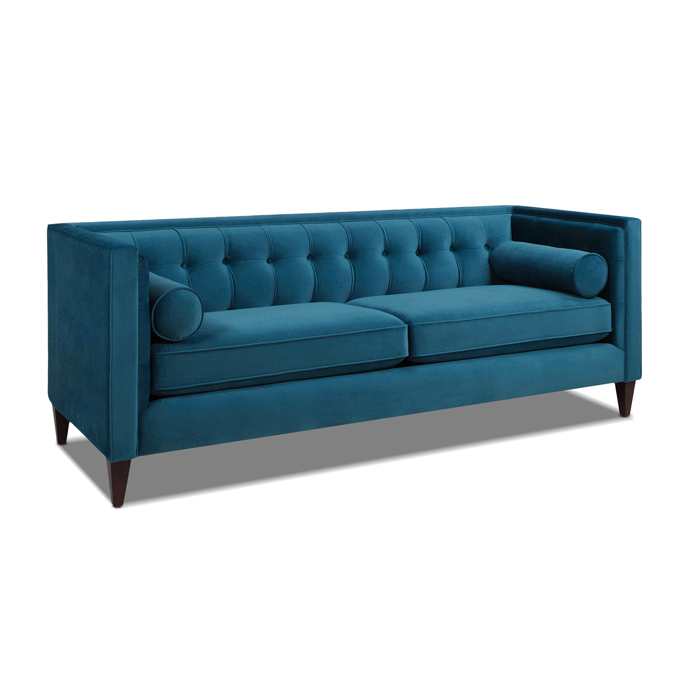 Jack 84" Modern Tuxedo Tufted Sofa, Satin Teal Blue Velvet Blue Foam Velvet 3 Seat