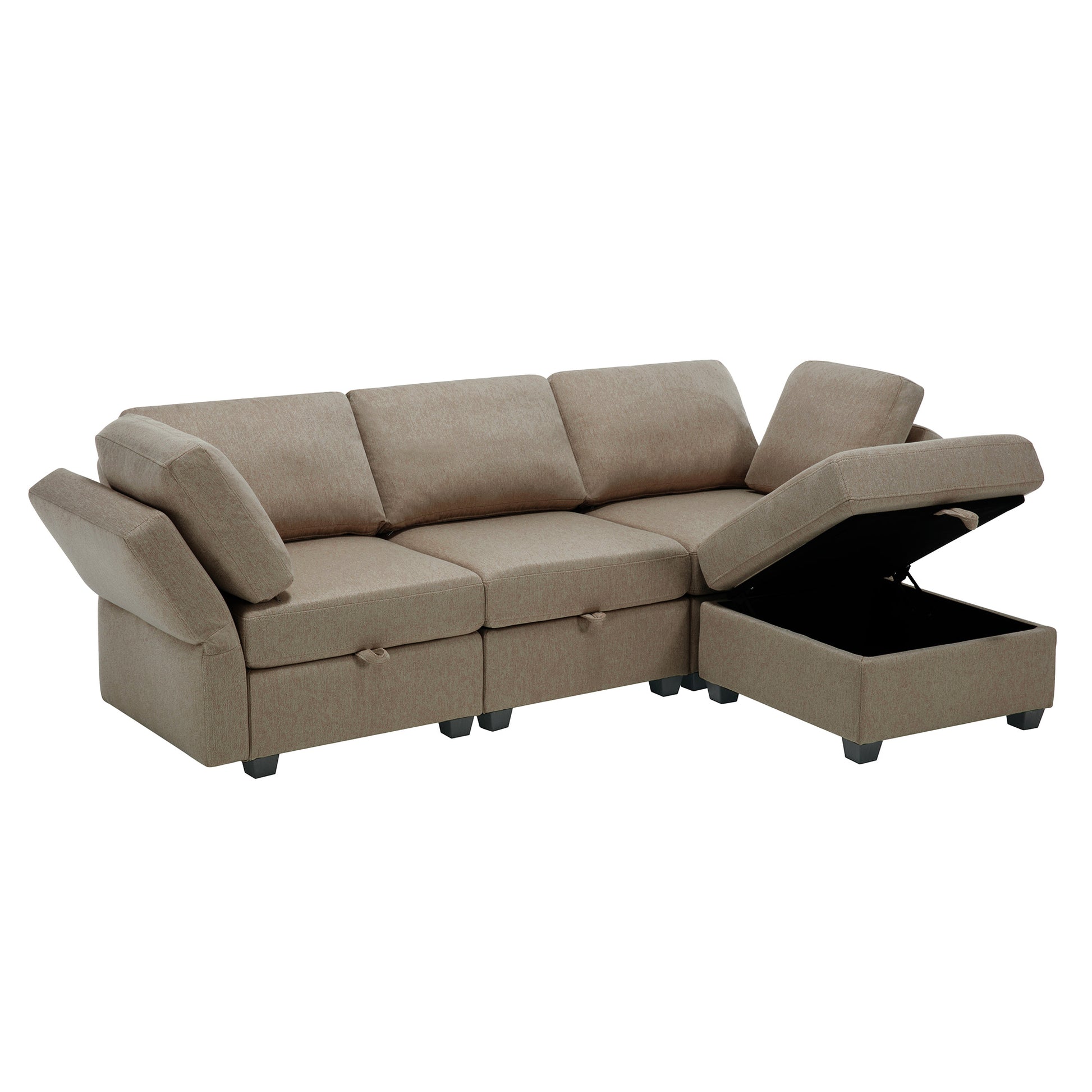 Convertible Sectional Sofa With Chaise, L Shaped Sofa Couch Modular Sectional Sofa With Storage Seats, Adjustable Arms And Backs Brown Brown Polyester 3 Seat