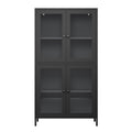 Classic Metal Storage Cabinet Display Cabinet With 4 Glass Doors 4 Shelves Cabinet Bookcase Side Cabinet For Home Office Living Room Kitchen Hallway Black, Flat Tempered Glass Freestanding 3 4 Shelves Glass Pane Black Study Glass Doors Classic Steel