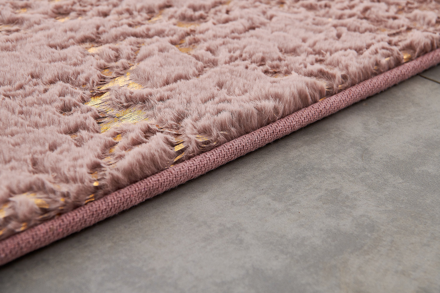 Luxury Machine Washable Dust Pink Abstract Gold Gilded Chinchilla Faux Fur Area Rug Dusty Rose Polyester