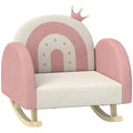 Qaba Kids Rocking Chair, Princess Crown Toddler Chair, Children'S Armchair Rocker With Rainbow Backrest For Bedroom, Playroom, Pink Pink Wood