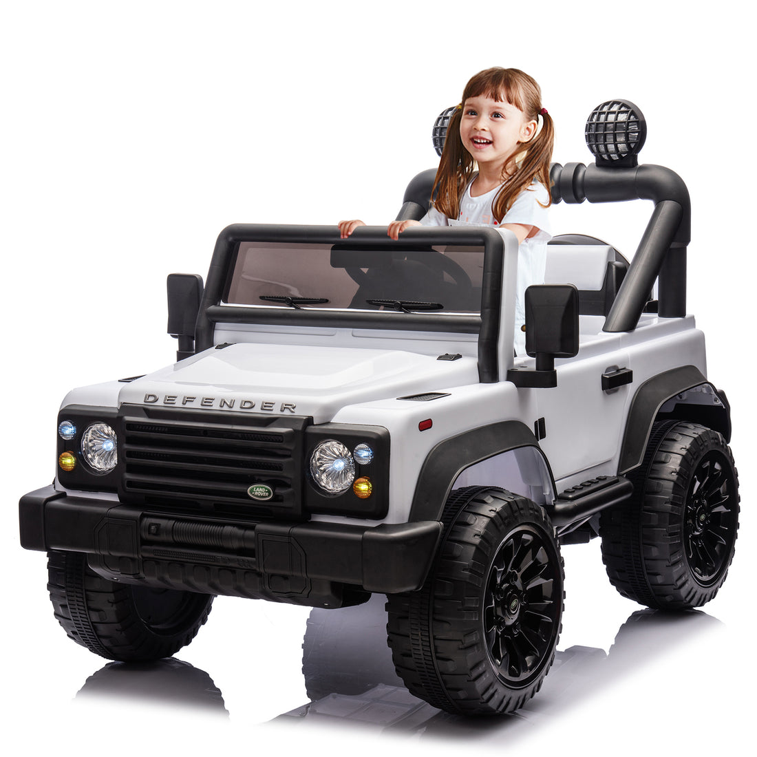 Licensed 2015 Land Rover Defender 90,24V Kids Ride On Xxl Car W Parents Control,2Wd,Four Wheel Suspension,Bluetooth,Mp3,Music,Power Display,Led Lights,Speeds 1.86 3.11Mph For Kids 3 7. White Polypropylene