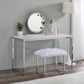 White And Chrome Vanity Desk With X Shape Cross Bar White Silver Bedroom White Wood Metal