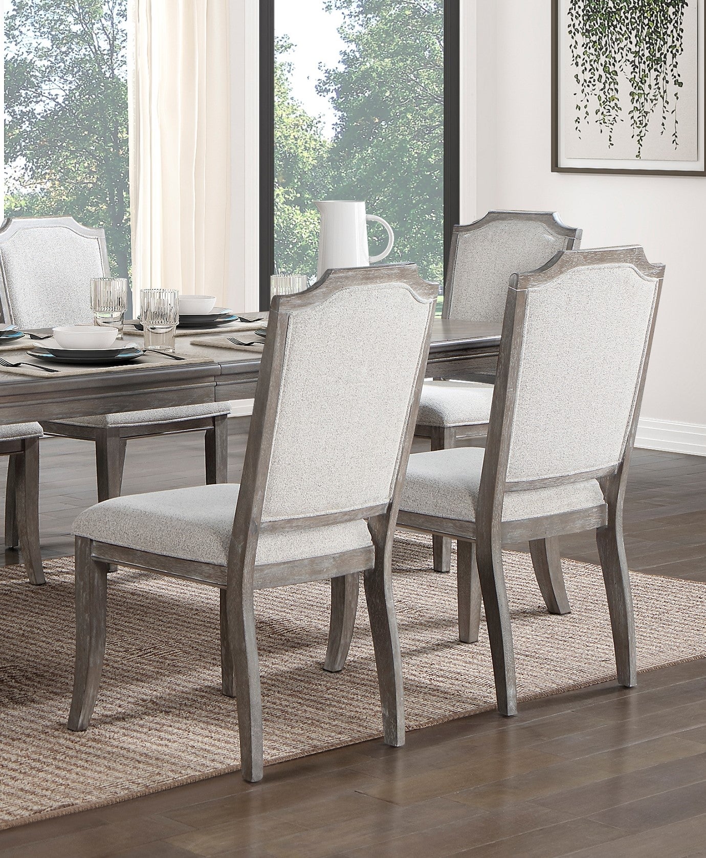 Classic Kitchen Dining 5Pc Set Extendable Table And 4 Side Chairs Chenille Fabric Upholstered Brown Gray Finish Wooden Furniture Wood Wood Brown Gray Seats 4 Wood Dining Room Removable Leaf