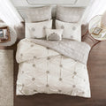 6 Piece Embroidered Cotton Reversible Comforter Set Ivory Full Queen Full Ivory Polyester