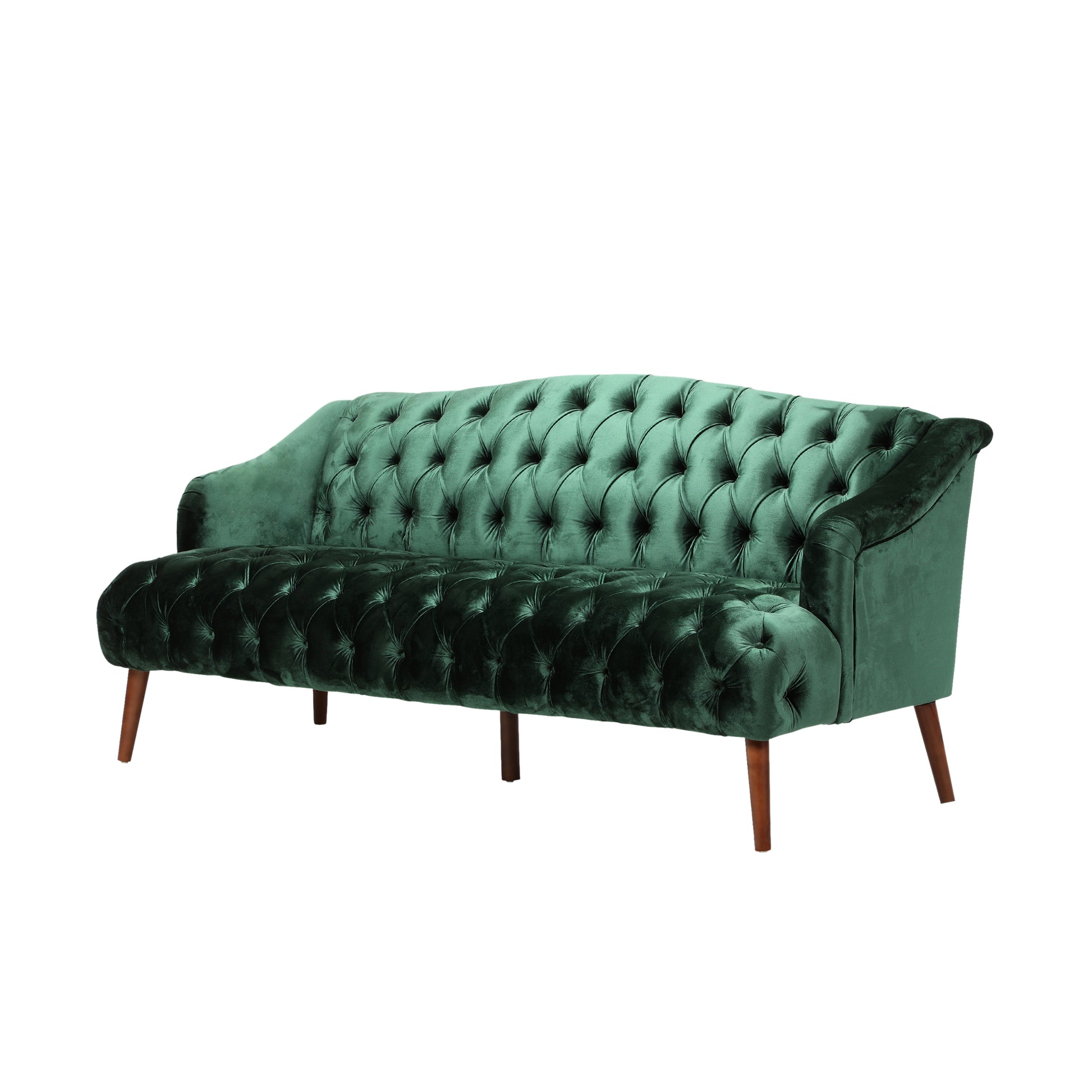 Comfy 3 Seat Sofa With Wooden Legs, Pu, For Living Room And Study Emerald Velvet 3 Seat