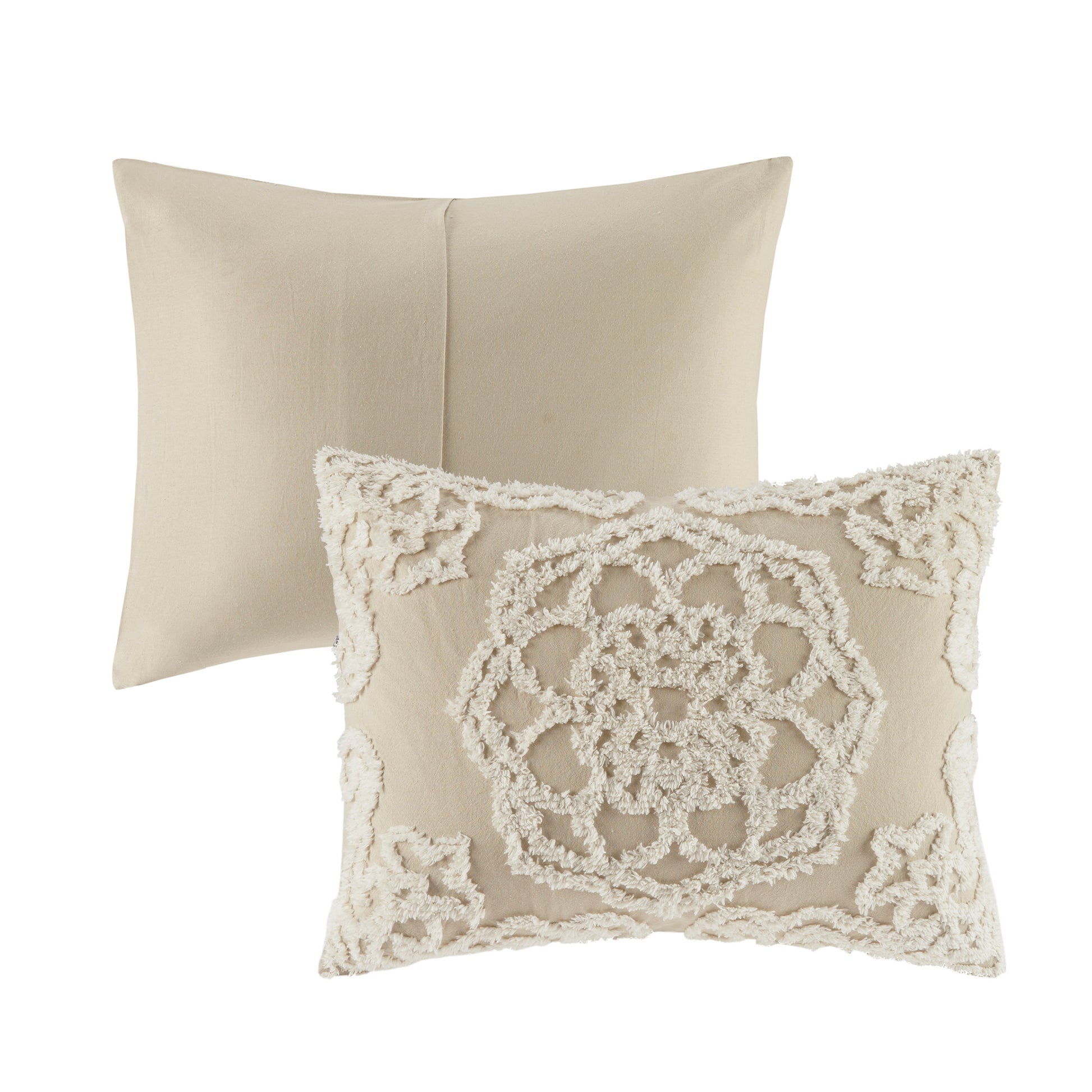 Tufted Cotton Chenille Medallion Comforter Set Taupe King Cal King King Taupe Polyester