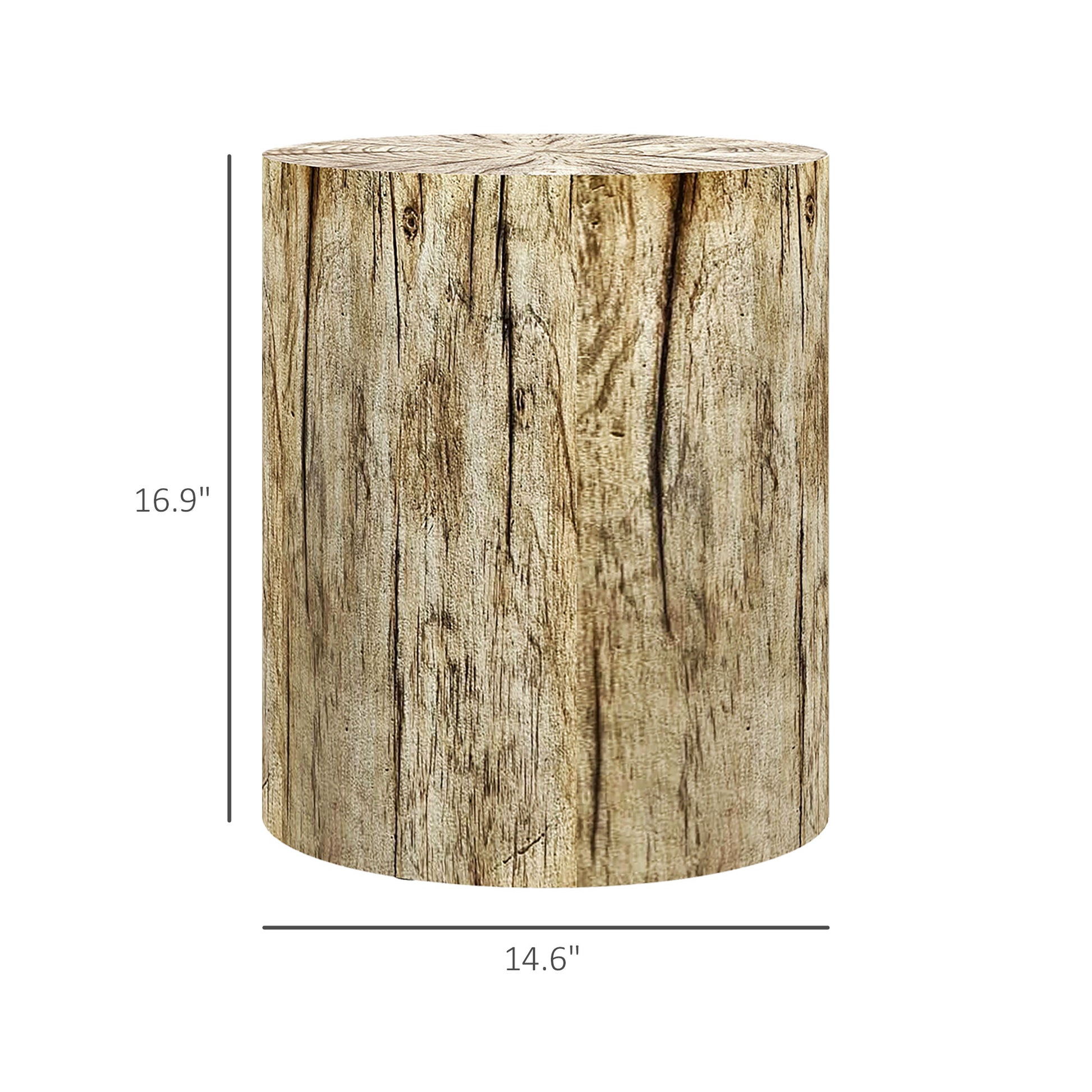 Homcom Tree Stump Stool, Decorative Side Table With Round Tabletop, Concrete End Table With Wood Grain Finish For Indoors And Outdoors Natural Wood Concrete