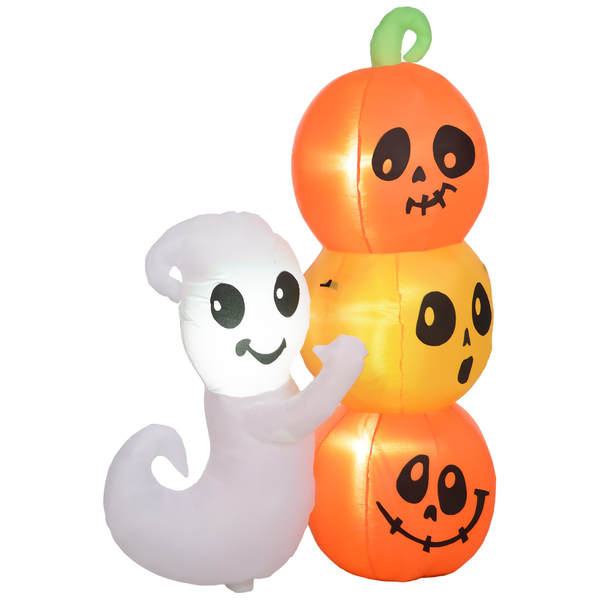 Homcom 5Ft Inflatable Halloween Decoration Ghost And Pumpkin, Blow Up Outdoor Led Yard Display, Waterproof Orange Polyester