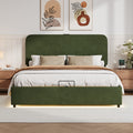 Upholstered Platform Queen Size Hydraulic Storage Bed, Lift Up Storage Bed With Rgb Led Light, Bluetooth Speaker, No Box Spring Needed, Lychee Velvet, Green Queen Green Velvet Fabric Metal