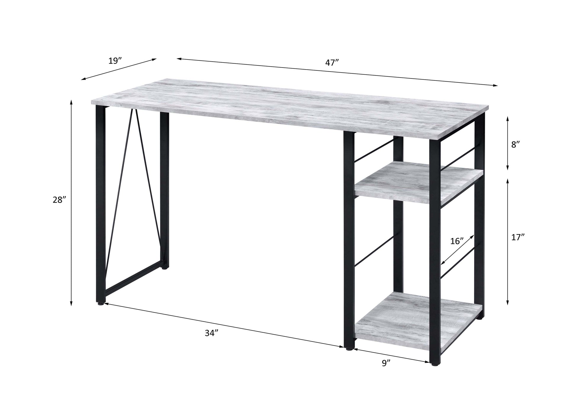 Vadna Antique White & Black Finish Writing Desk Antique White,Black Metal,Synthetic Wood