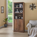 1 Doors Bookshelf With Usb Port And 3 Open Shelves Bookcase Side Cabinet Storage Shelves, Rustic Brown Brown Pine