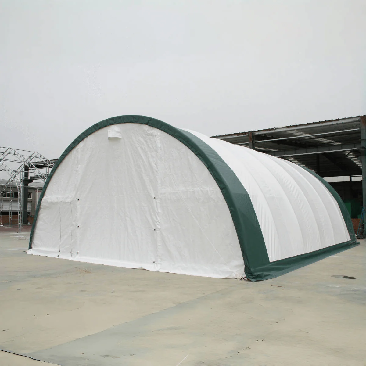 Single Truss Arch Storage Shelter W30'Xl65'Xh15' 11Oz Pe White Green Steel