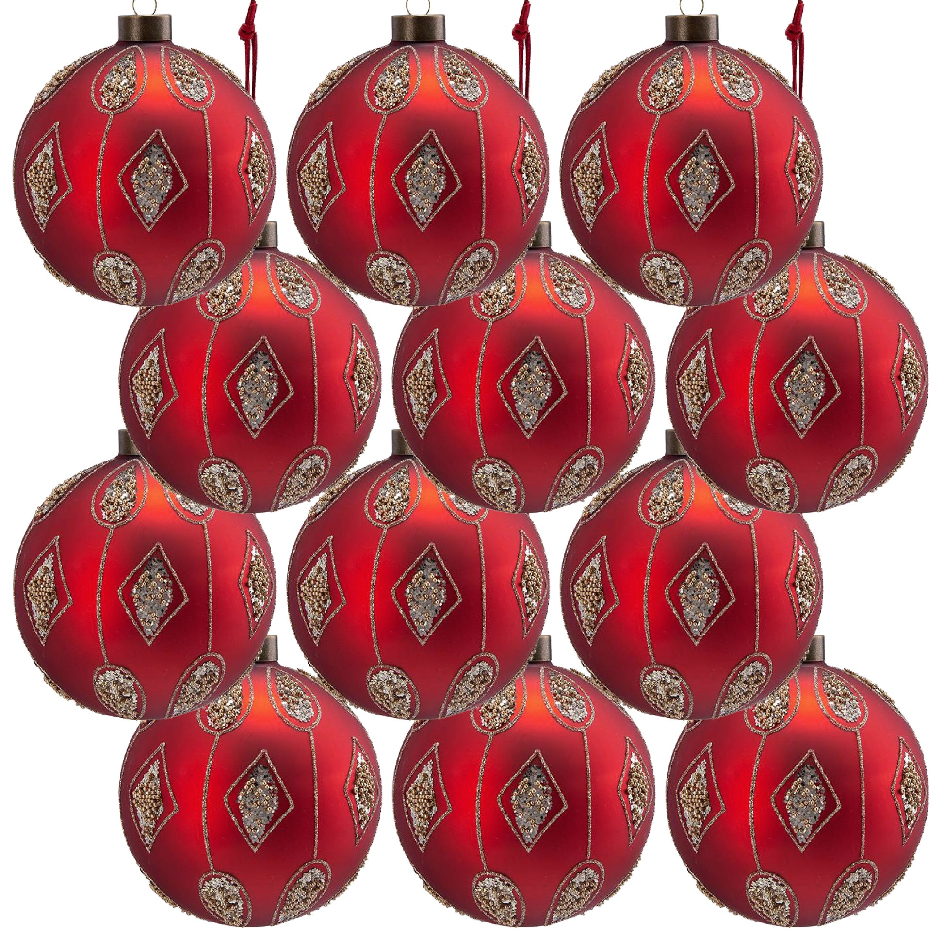 D3" Christmas Ball Ornaments, Glass Decorative Hanging Ball Christmas Tree Ornaments For Holiday Party Decorations, Set Of 12 Red Glass
