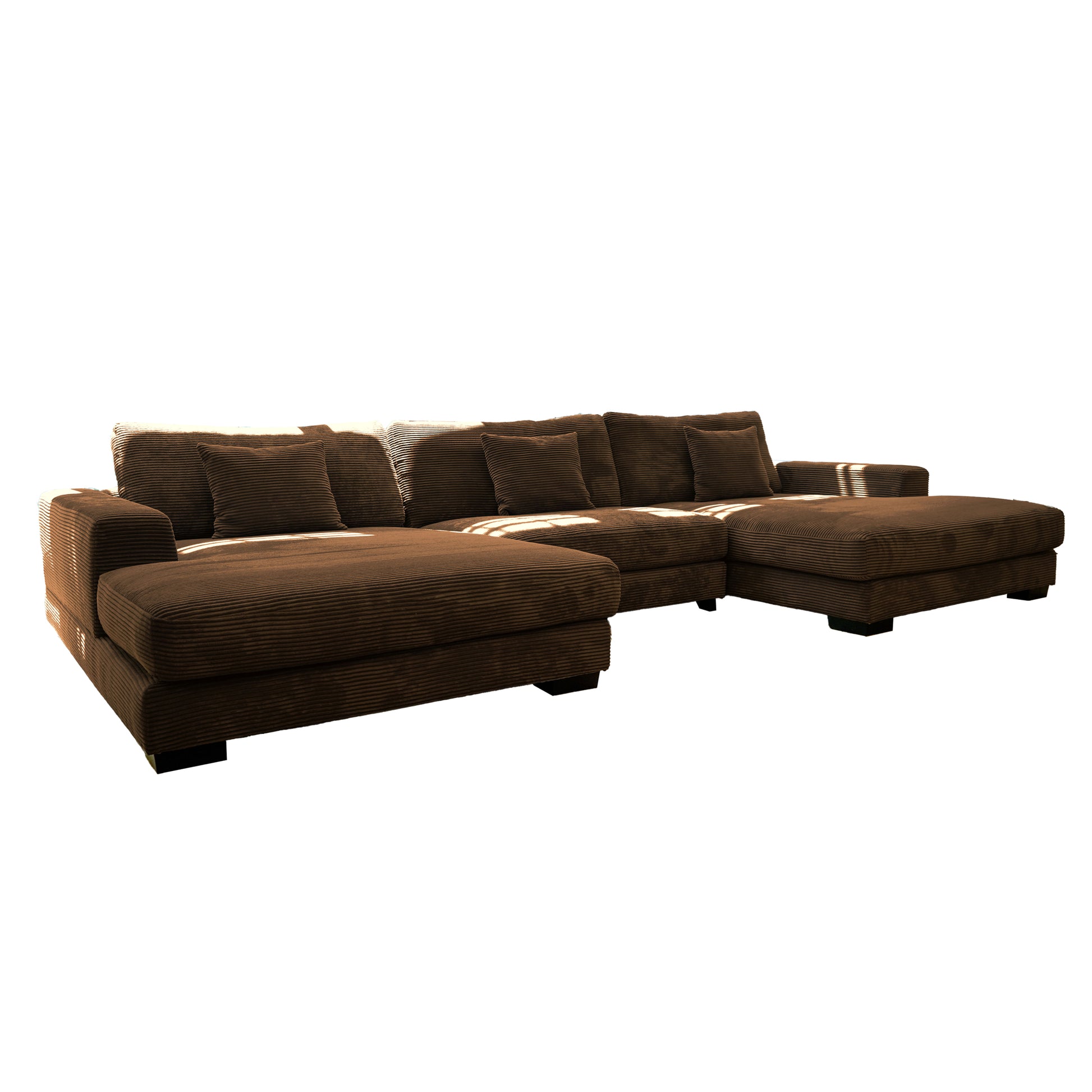 Bella Brown Corduroy U Shaped 3 Piece Sectional Brown Wood Corduroy 3 Seat