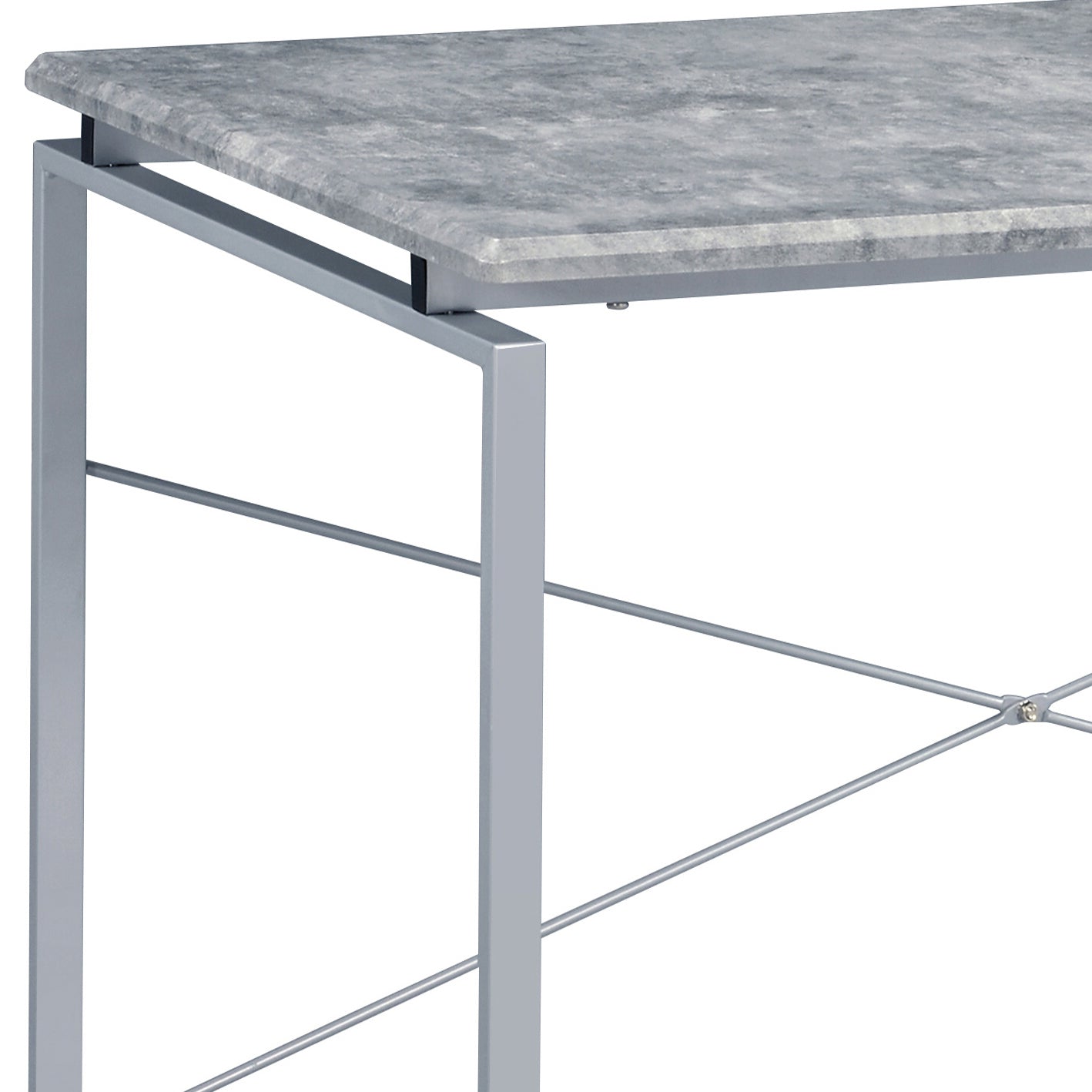 Grey And Silver Writing Desk With Metal Sled Base Grey Silver Writting Desk Office Industrial Rectangular Desk Wood Metal Sled