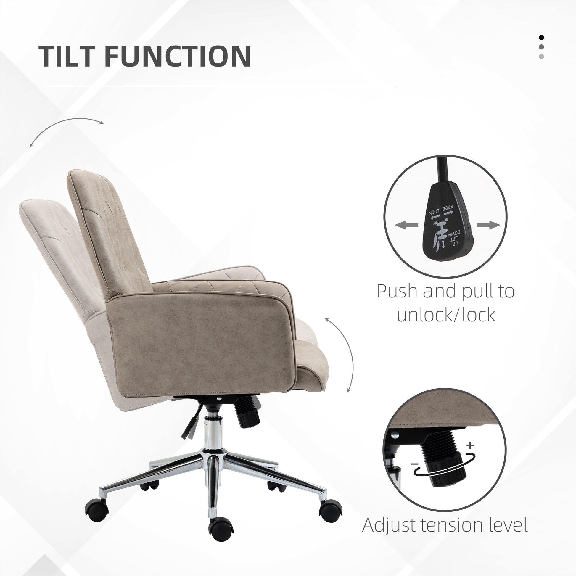 Vinsetto Microfiber Home Office Chair, Tufted Height Adjustable Computer Desk Chair With Swivel Wheels And Padded Armrests, Light Gray Light Grey Fabric