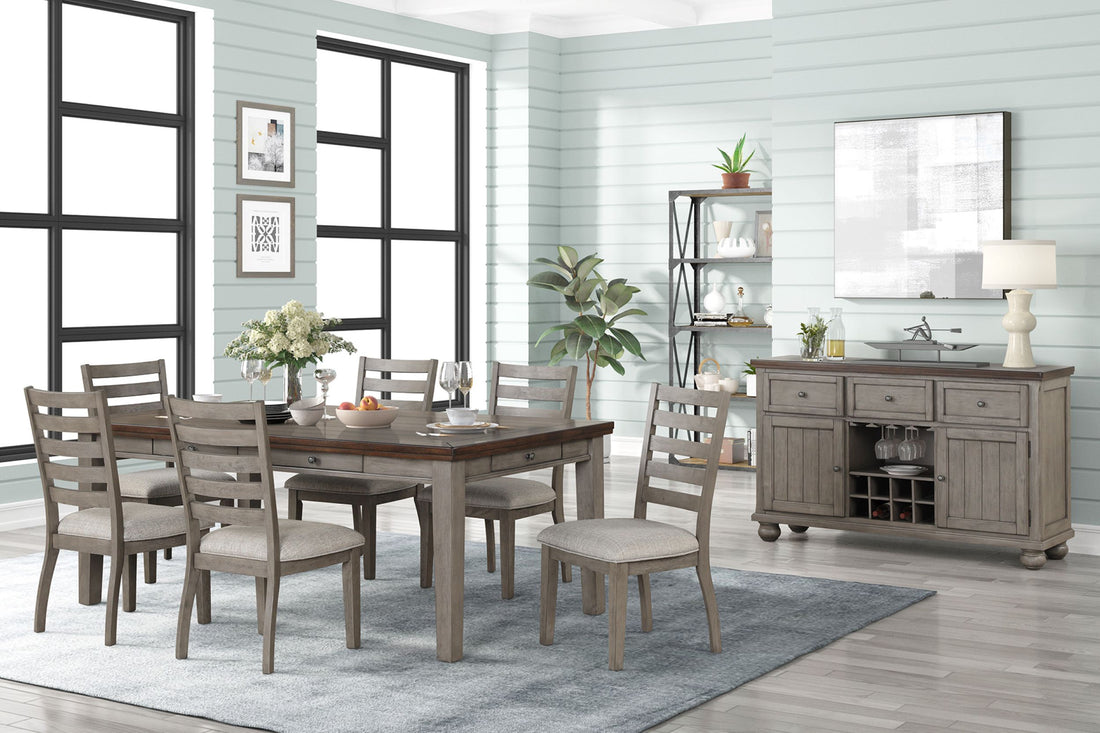 Casual Two Tone 6 Drawer Dining Table Gray Solid Wood Mdf