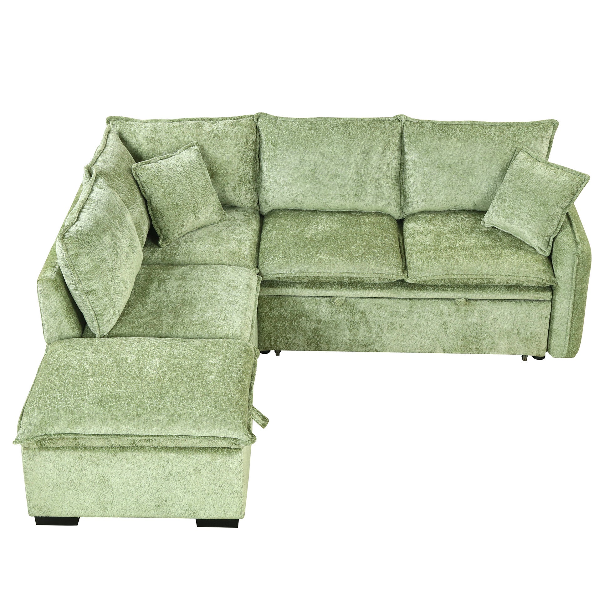 82.67"Convertible Sofa Bed Sectional Sofa Sleeper L Shaped Sofa With A Storage Ottoman,Two Pillows, Two Power Sockets And Two Usb Ports For Living Room, Green Green Foam Chenille 4 Seat