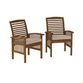 Modern 2 Piece Slat Back Patio Chairs With Cushions Dark Brown Dark Brown Polyester Acacia Wood