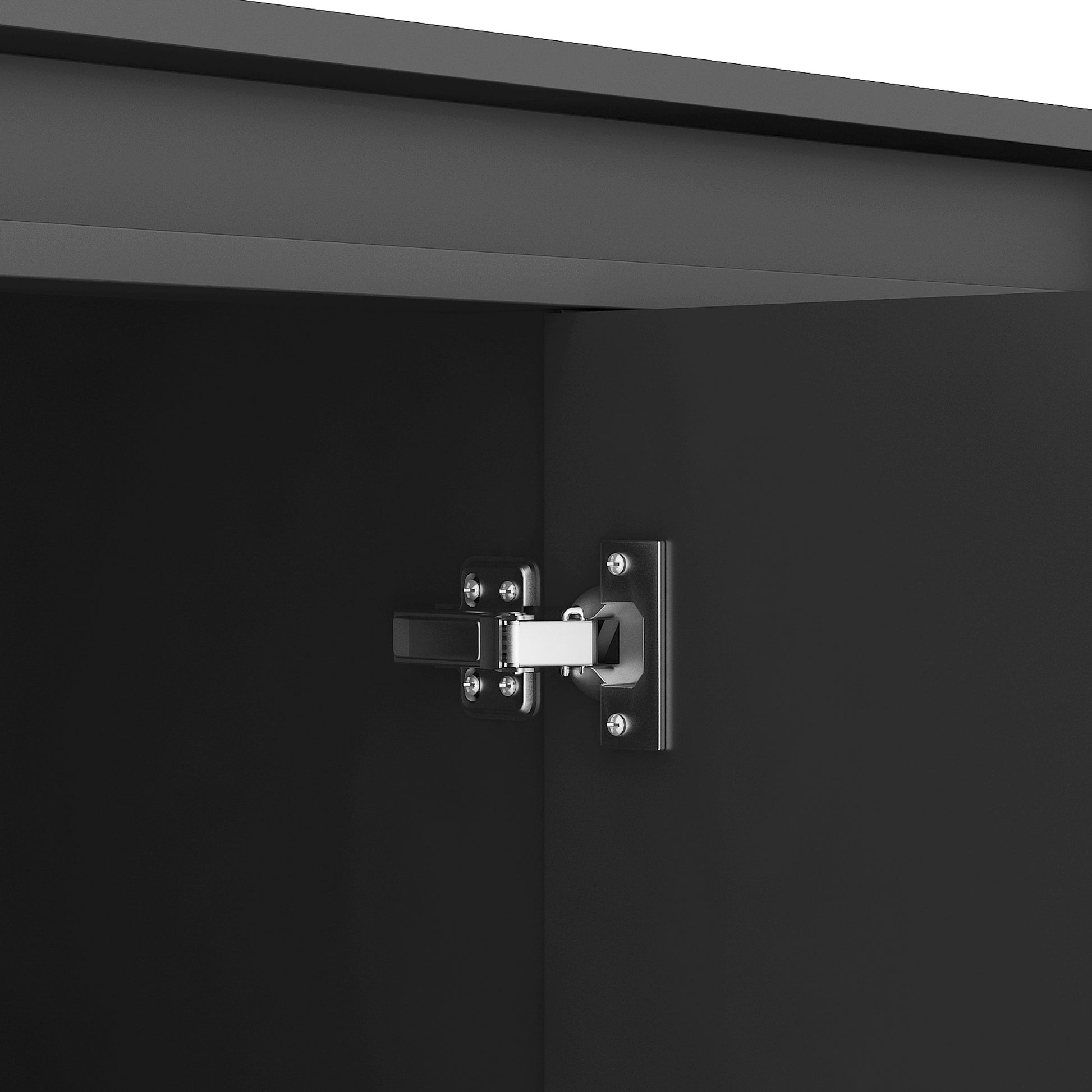 Buffets & Sideboards, Fluted Sideboard Cabinet, 2 Door 3 Drawer Design, With Led Lights,Acceent Black Sideboard Elegant Cabinet Ideal For Dining Room And Kitchen Storage,Black Black Mdf
