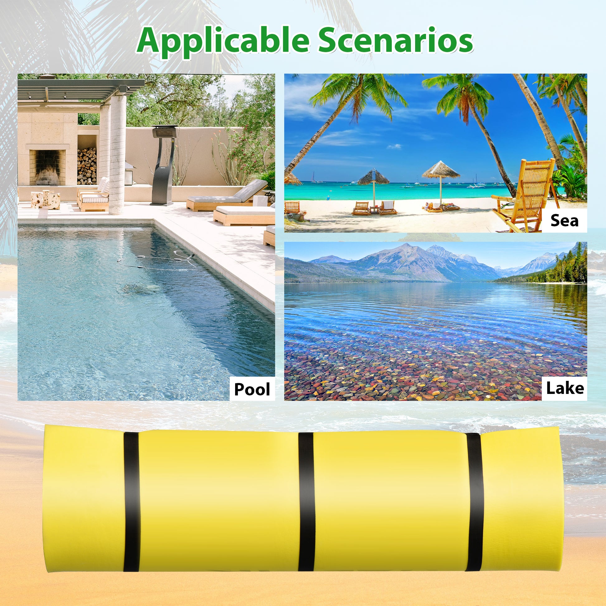 Floating Water Pad Mat, 3 Layer Tear Resistant Xpe Foam Water Floating Mat, Lily Pad For Water Recreation Pool, Lake, Beach, Ocean Yellow Hdpe