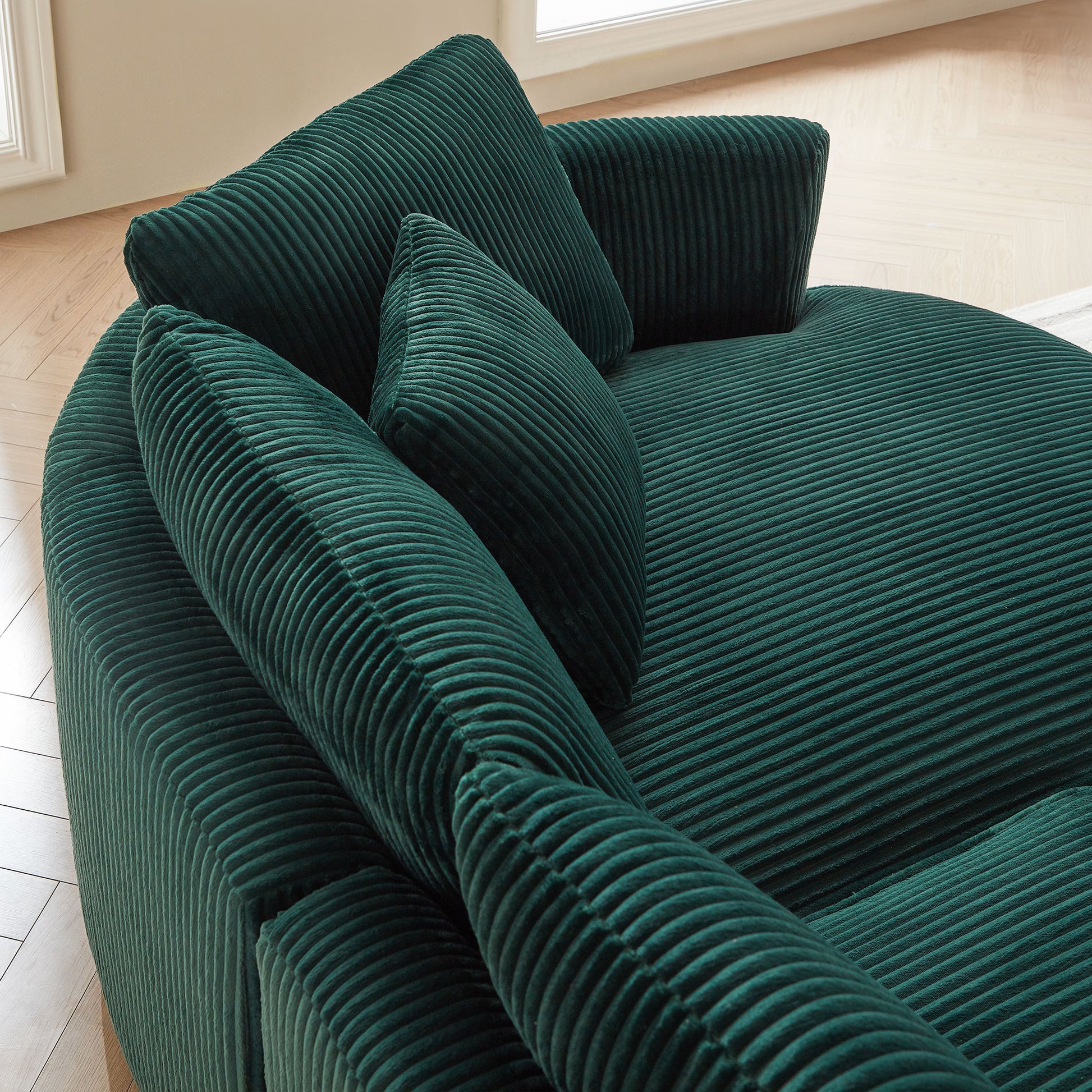 122.04 Inch Corduroy Upholstered Sectional Sofa With Right Facing Chaise For Living Room Office Corner Corduroy Modern Sofa Green Green Corduroy 3 Seat