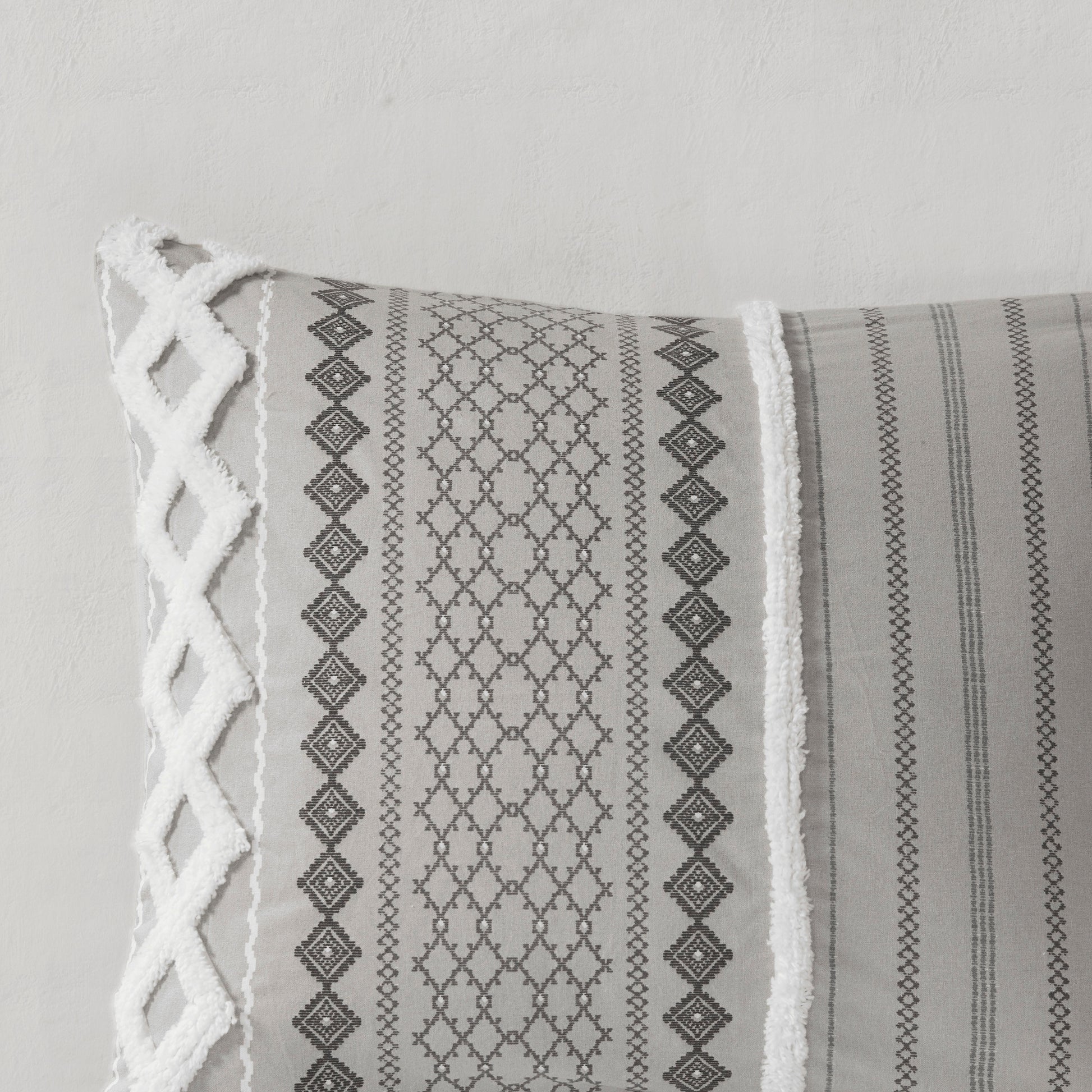 Cotton Printed Comforter Set With Chenille Gray King Cal King King Gray Cotton