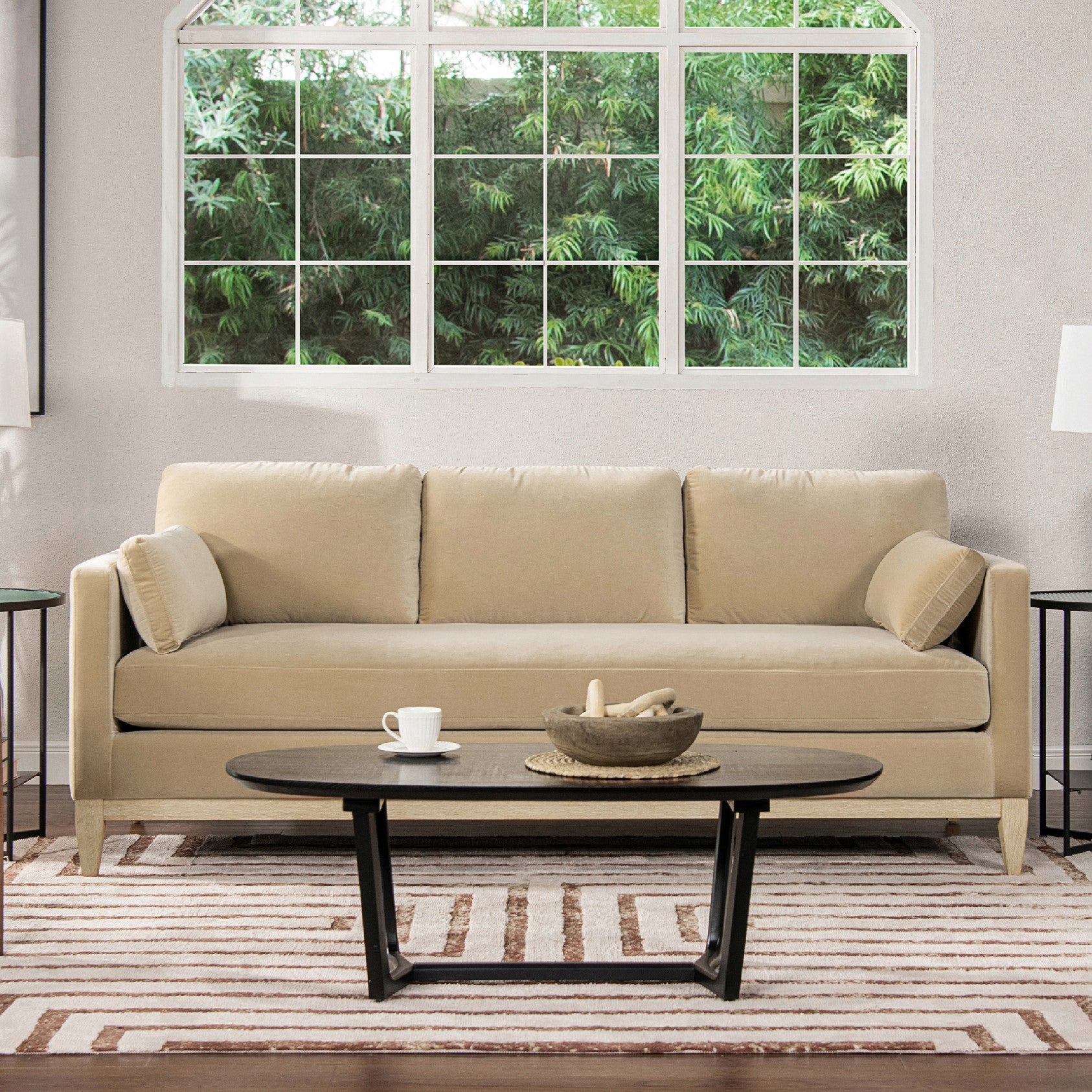 Knox 84" Modern Farmhouse Sofa, Fawn Brown Performance Velvet Brown Wood Foam Velvet 3 Seat