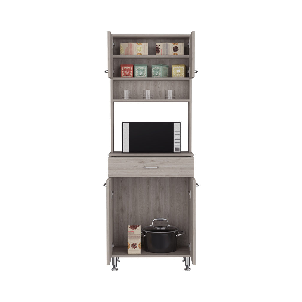 Della 60 Kitchen Pantry With Countertop, Closed & Open Storage Light Gray Gray Kitchen Open Storage Space Modern Particle Board Particle Board