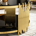 Double Layer Black Tempered Glass Top Stainless Steel Round Coffee Table For Living Room Gold Black Contemporary Round Shelves Coffee & End Tables Polished Stainless Steel