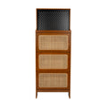 Rattan Shoe Cabinet For Entryway, Free Standing Shoe Rack With 3 Flip Drawers & Black Pegboard, Hidden Narrow Shoe Cabinet For Entrance Hallway, 24.88
